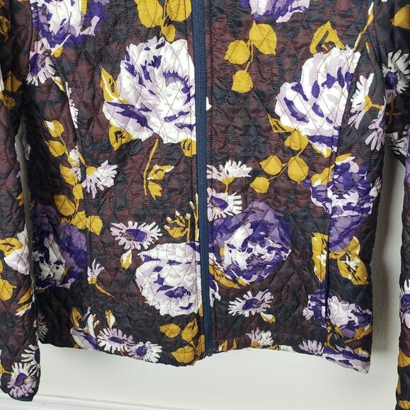 Women's Lands' End Quilted Purple Yellow Floral Leaf Zip Up Jacket Size S-4/6 - Picture 5 of 11